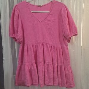 #28 NWOT a.n.a Bright Pink Textured V-Neck Mini Dress